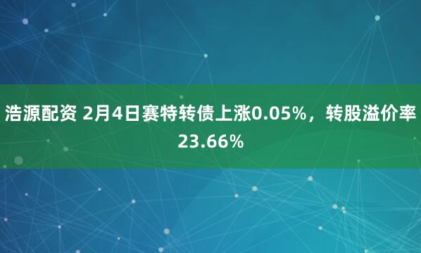 浩源配资 2月4日赛特转债上涨0.05%，转股溢价率23.66%